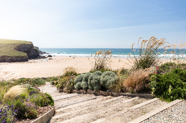 garden with steps down to beach 